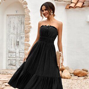 Frill Trim Strapless Midi Dress